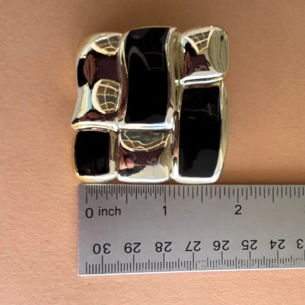 Vintage 80's Black & Gold Oversized Large Square Pierced Earrings. - Picture 5 of 6